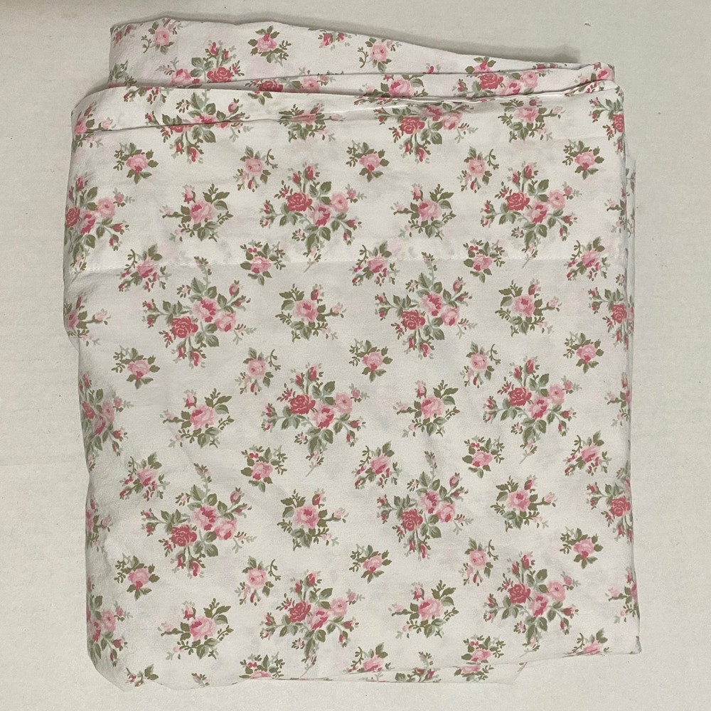 Laura Ashley Queen Flat Sheet Pink Rose Floral 100% Cotton Cottagecore Fabric
